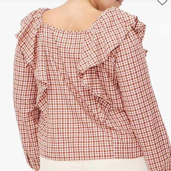 J. Crew Gingham Plaid Squareneck Ruffle Top, Red and Cream, XL - Picture 8 of 8